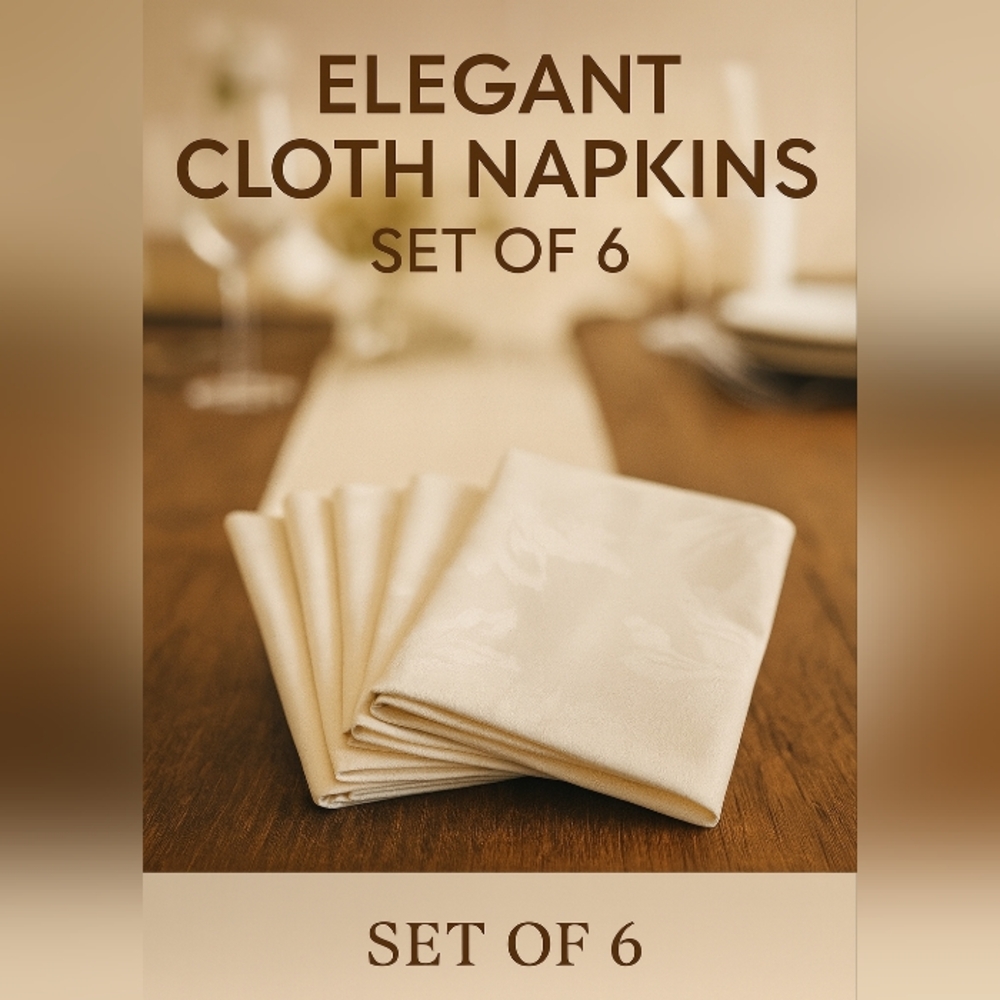Elegant Cream Cloth Napkins, linen/cotton blend, Set of 6
